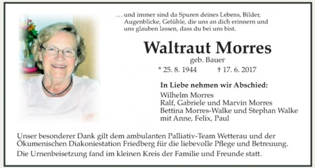 Bauer Waltraut 1944-2017 Todesanzeige